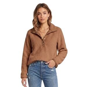 Denim & Co. Sherpa Snap Mock Neck Long Sleeve Tan New Size Medium